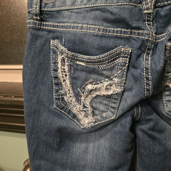 Ariya Womens Jeans 11/12 Blue Five Pocket Whiskers Bootcut Destressed Stone Wash - Picture 7 of 11